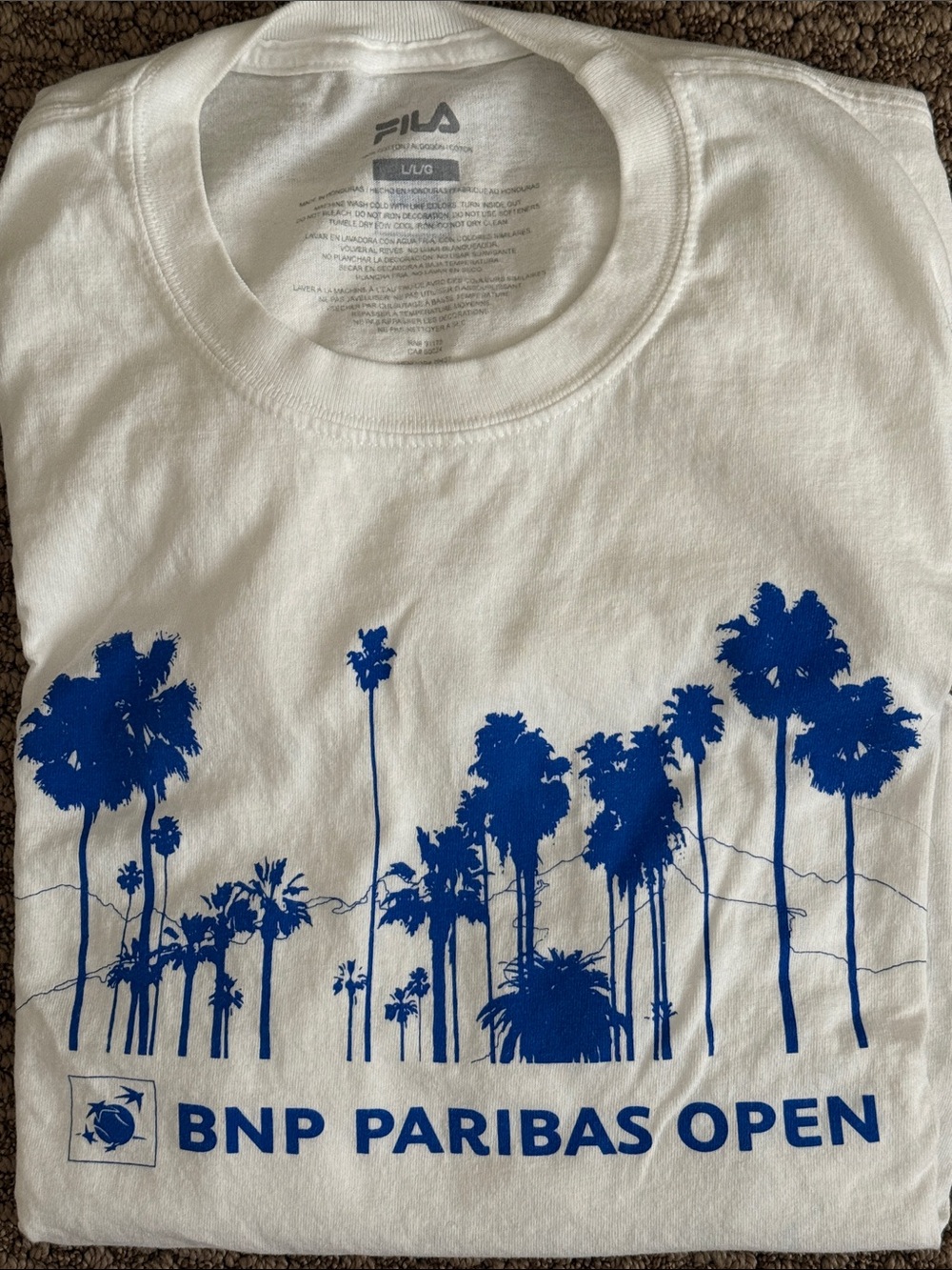 FILA BNP Paribas Open Long Sleeve White Graphic Tee Shirt, NEW